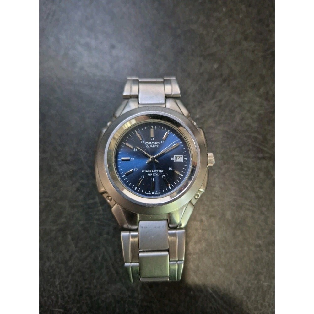 Casio MTP-3050 Mens Watch 42mm Blue Dial S. Steel Date New Battery 7" Wrist